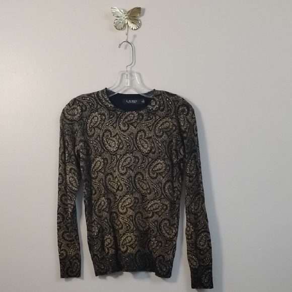 Lauren Ralph Lauren Gold Paisley Dressy Classic Elegance Woman's Sweater Top - Picture 2 of 13
